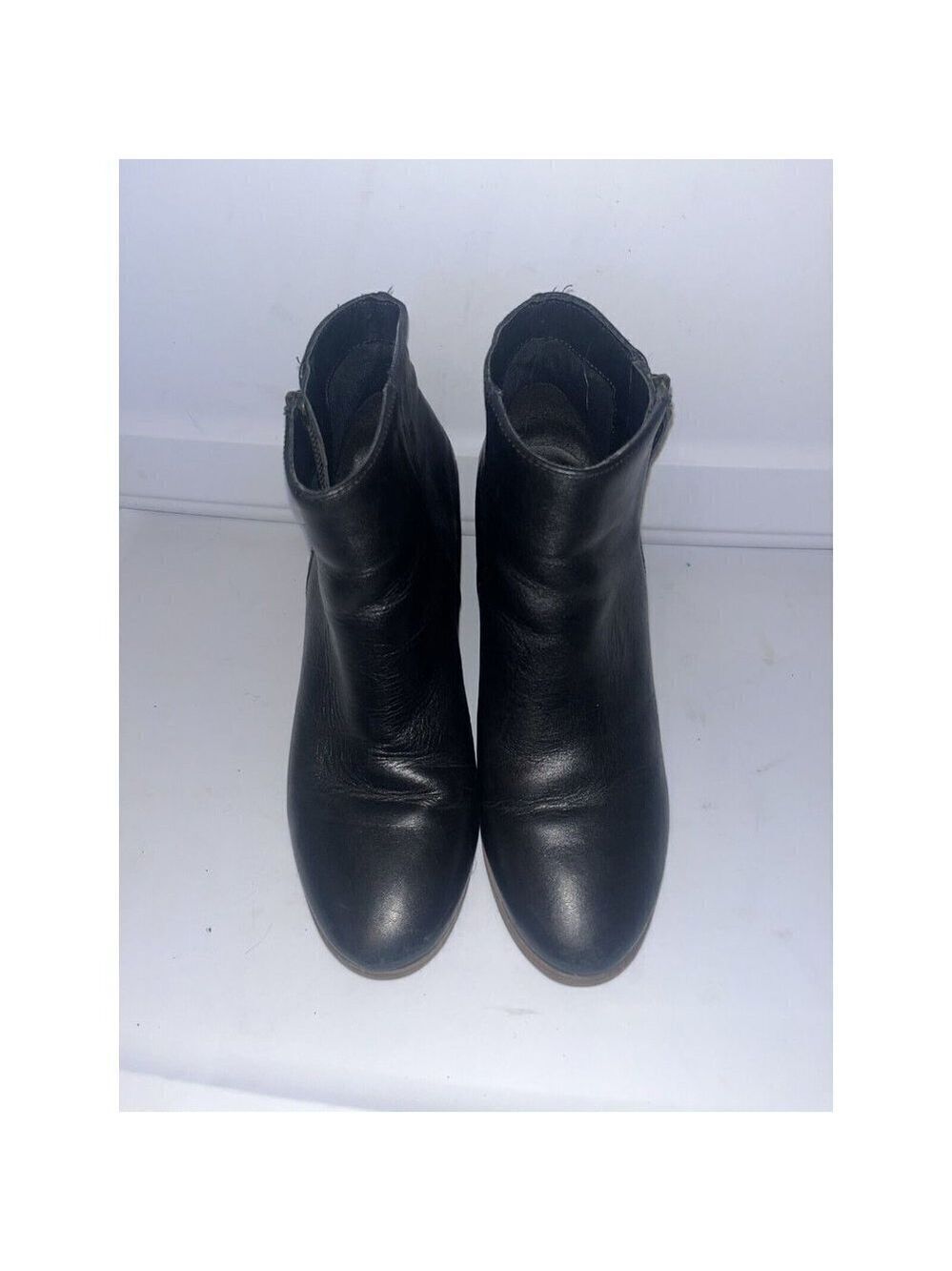 Crown Vintage Sandy Womens Black Leather Outer-Zip Heeled Ankle Booties Sz 7.5 M